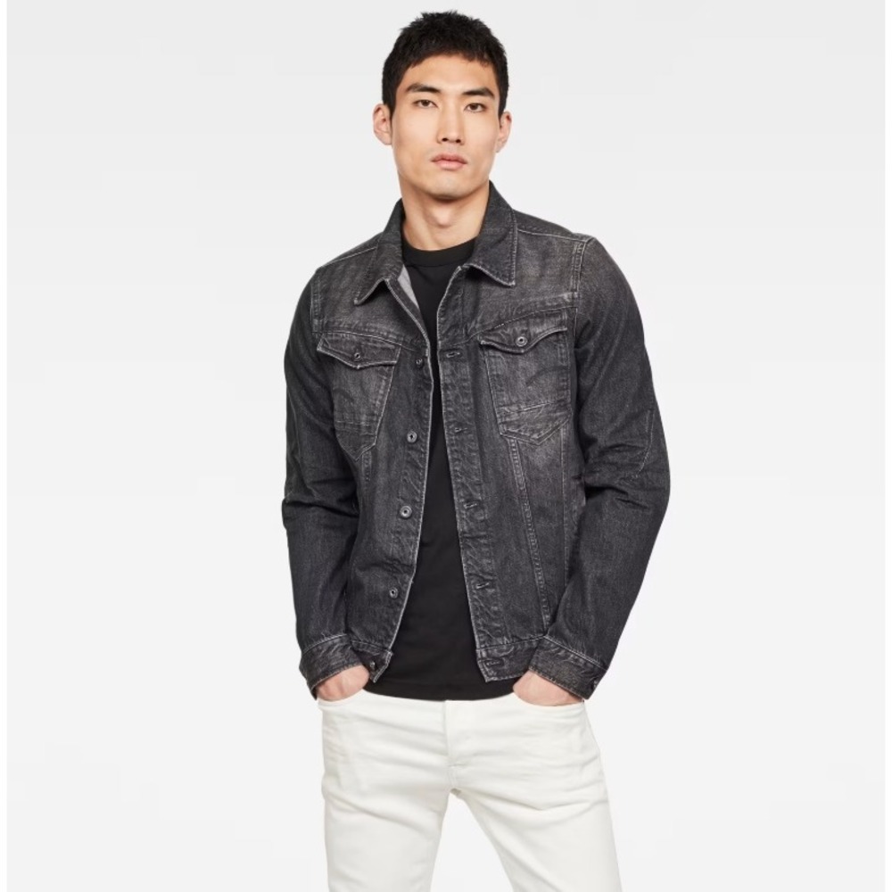 G-Star Raw Arc 3D Slim Jacket Mens Small Black Faded Denim Trucker Jean Coat